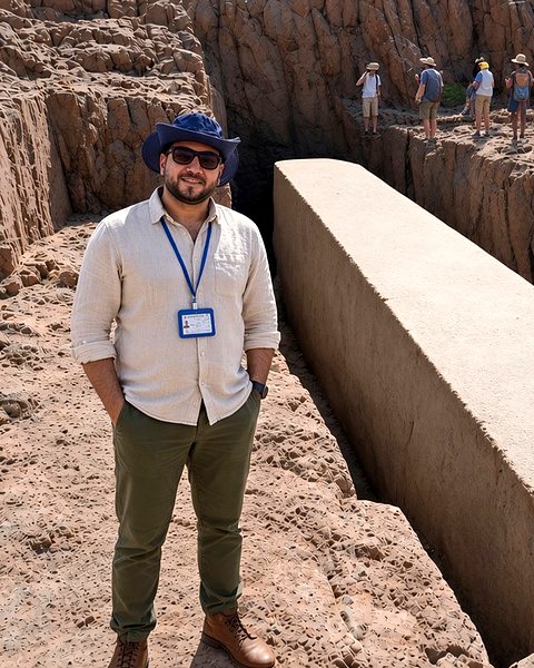 AI-generated image of Michael Sabry at the Unfinished Obelisk in Aswan